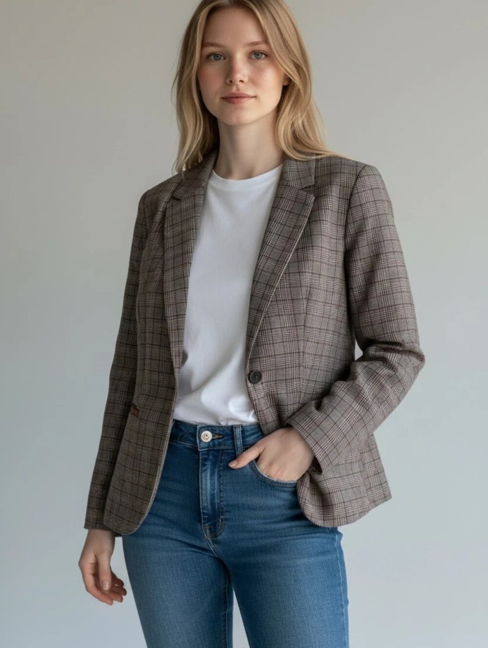 Tommy Hilfiger Brown Plaid Tailored Jacket Blazer Size 10